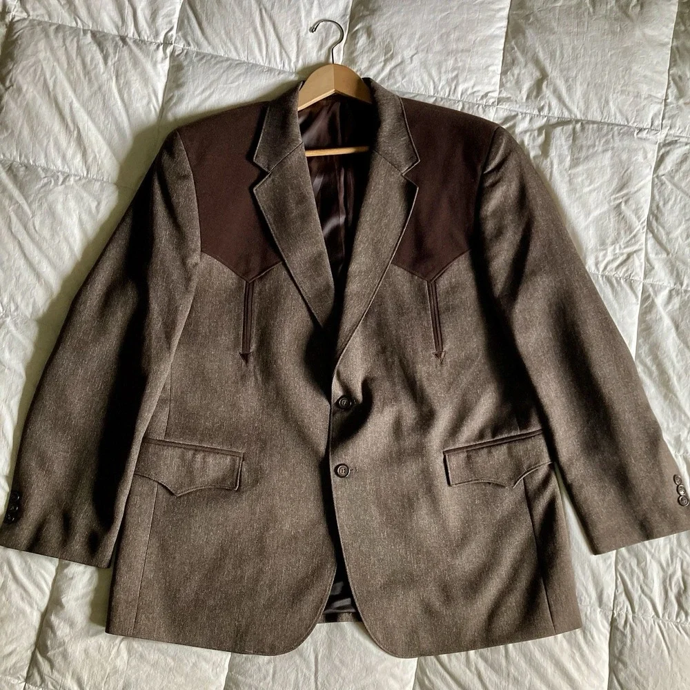 Circle S Boise Western Suit Coat Jacket Chestnut Brown Mens 48R Cowboy Rodeo EUC - Picture 2 of 16